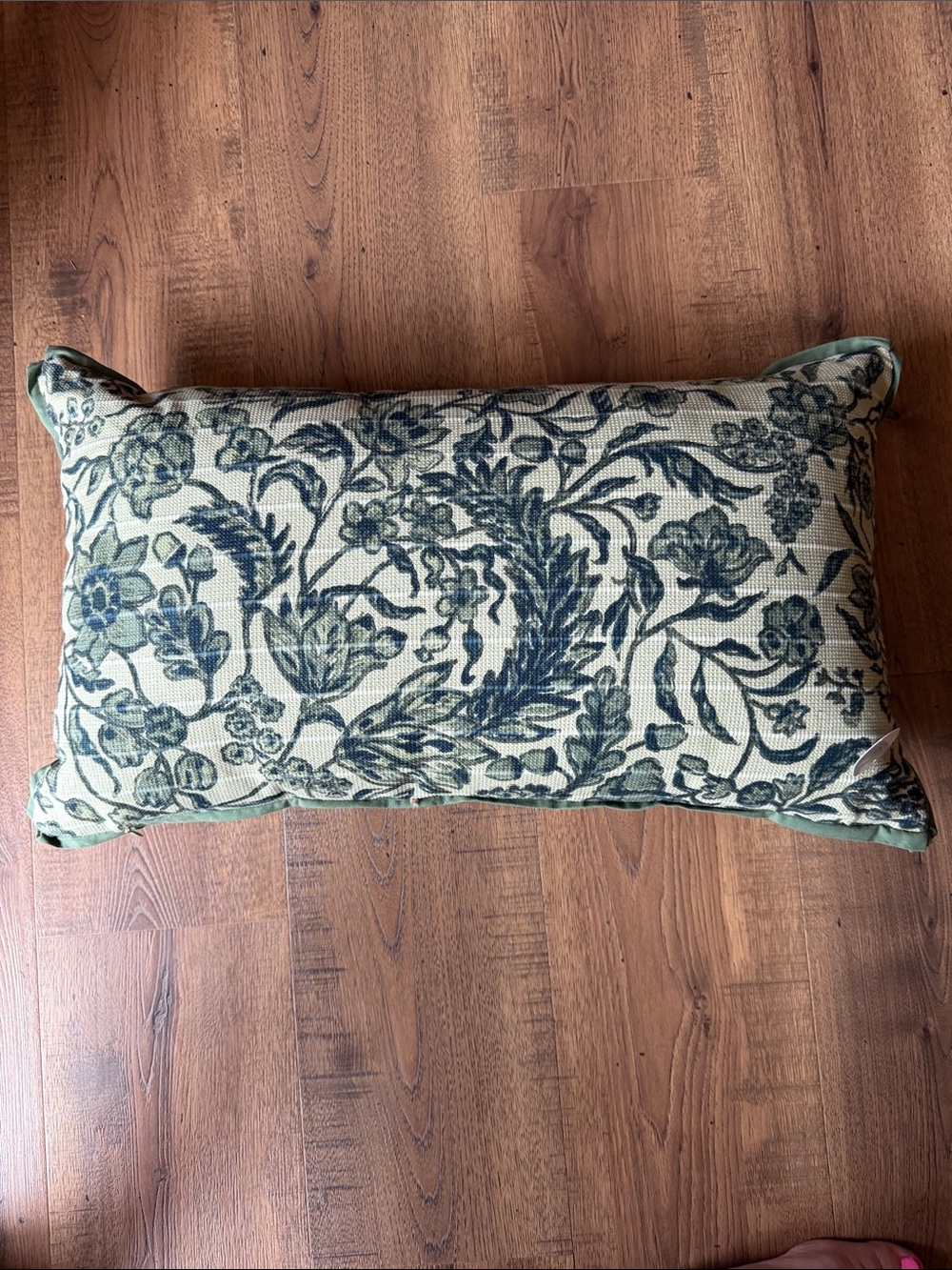 Decorative Floral Lumbar Pillow in Green and Cream